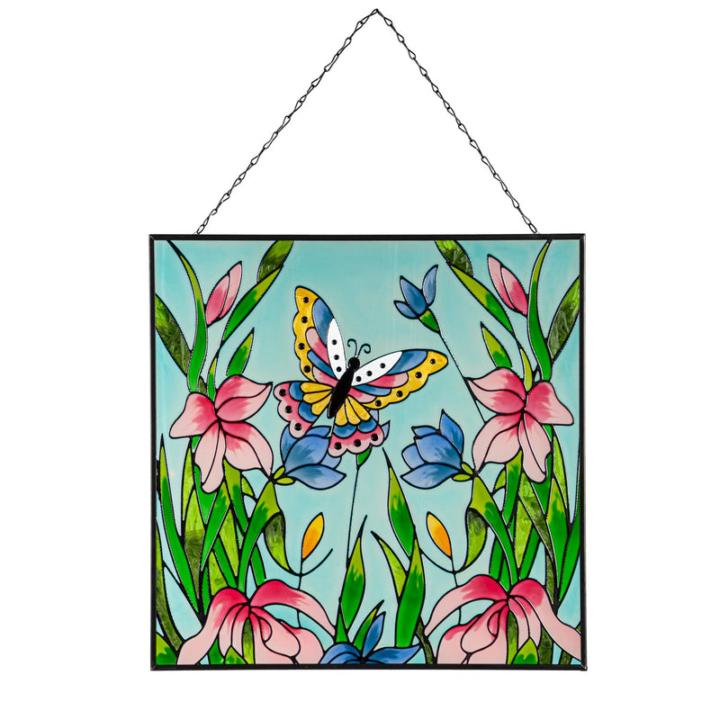 Evergreen Garden Accents,8" x 8" Hand painted Floral Insects Suncatcher, Asst of 2,8.78x0.2x8.78 Inches