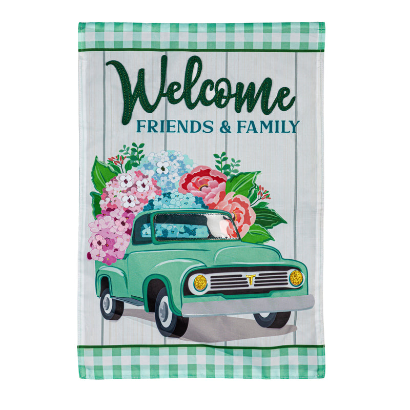 Evergreen Flag,Spring Flower Delivery House Applique Flag,0.5x28x44 Inches