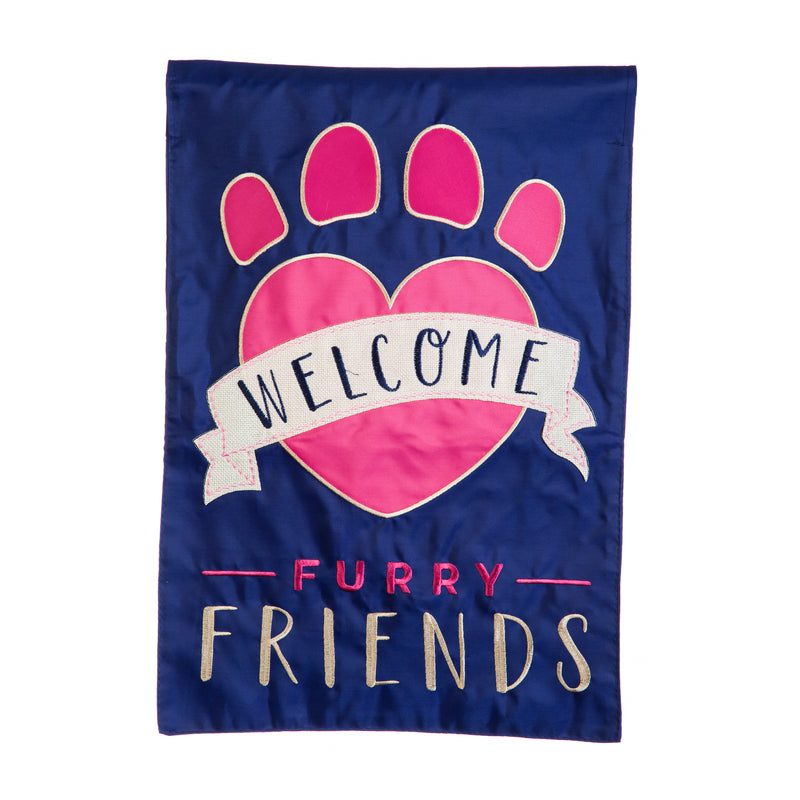 Evergreen Flag,Welcome Furry Friends Garden Applique Flag,12.5x0.2x18 Inches