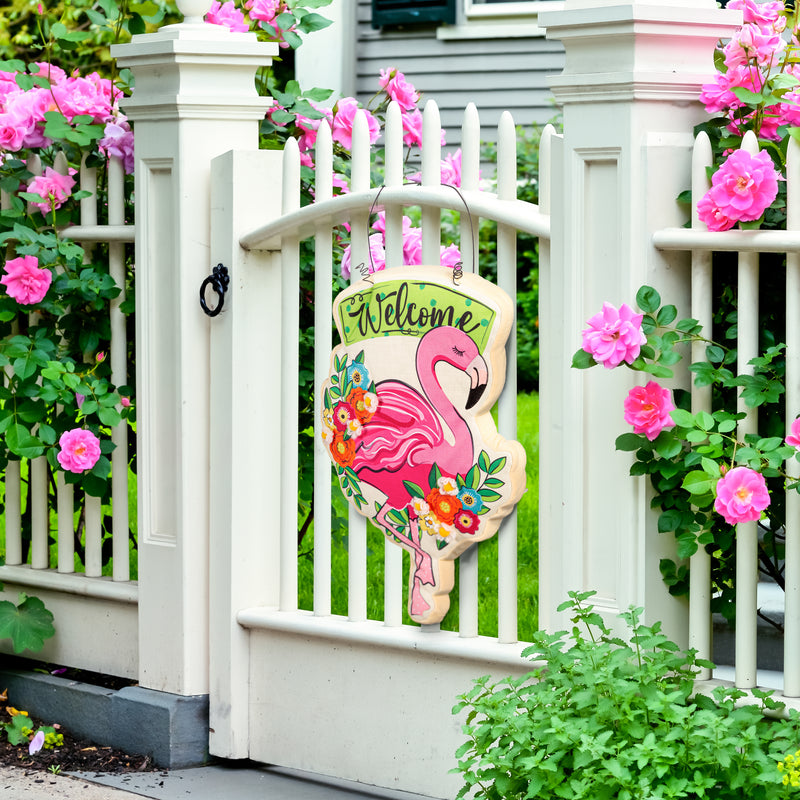 Evergreen Door Decor,Floral Flamingo Welcome Estate Door Décor,18x1x25 Inches