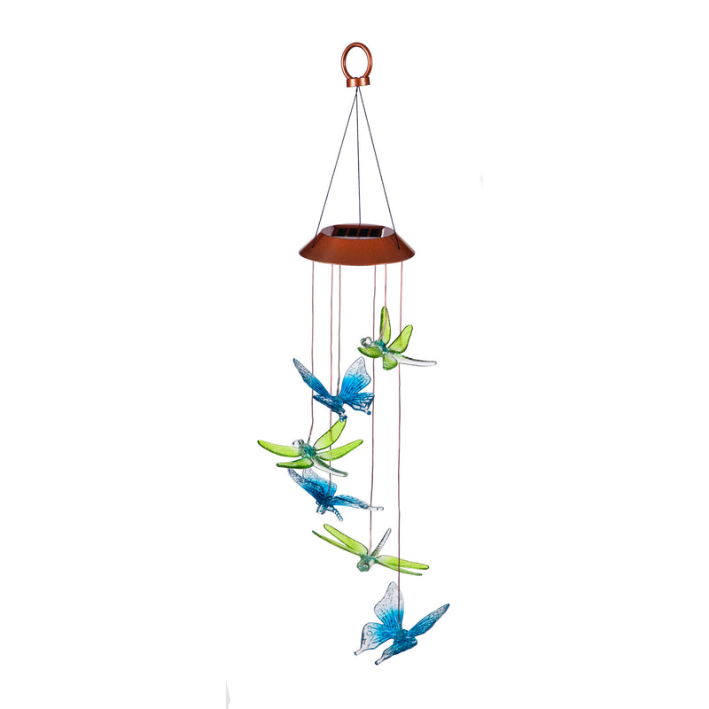 Evergreen Deck & Patio Decor,Color Changing Solar Mobile, Dragonfly and Butterfly Mixed Icon,4.88x4.88x26 Inches