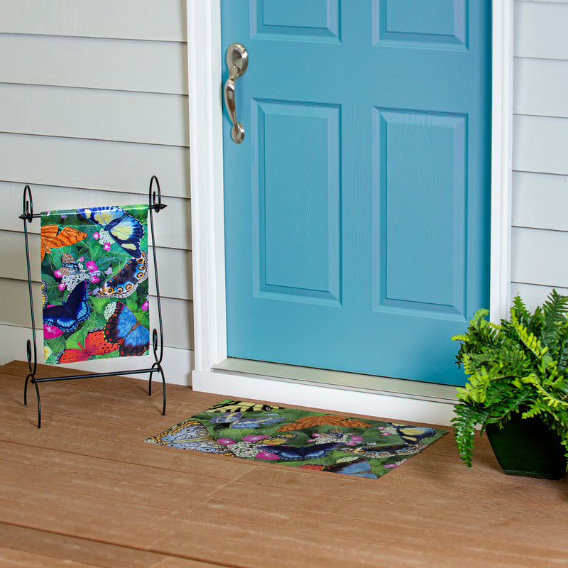 Evergreen Floormat,Hello Butterflies Washable Indoor/ Outdoor Mat,0.12x30x18 Inches