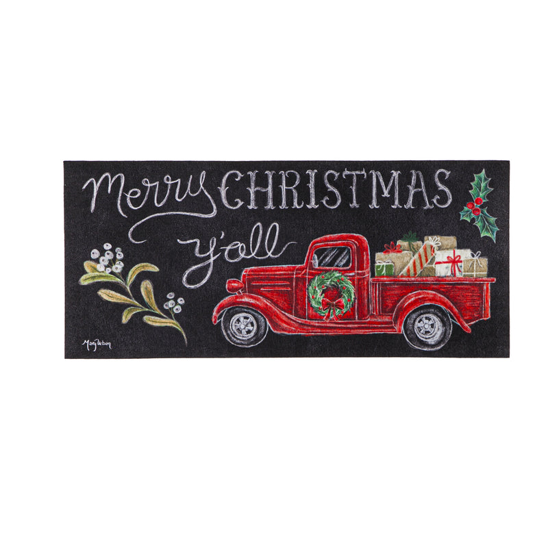 Evergreen Floormat,Merry Christmas Y'all Red Truck Sassafras Switch Mat,10x22x0.25 Inches
