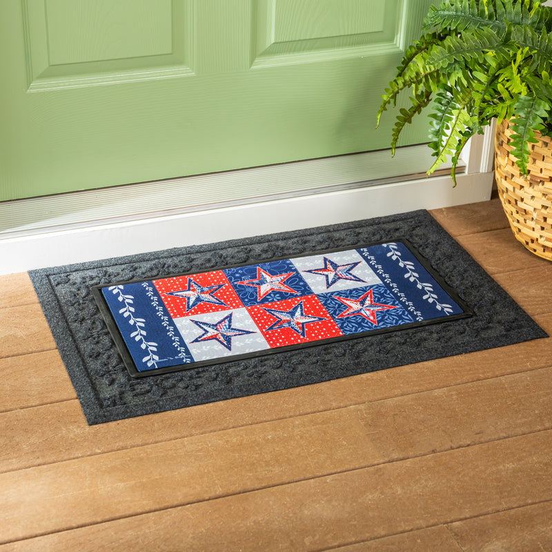 Evergreen Floormat,Red, White, and Blue Stars Sassafras Switch Mat,0.25x22x10 Inches