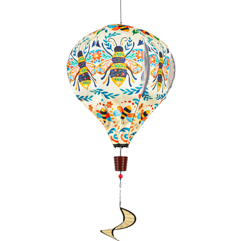 Evergreen Ballon Spinner,Patterned Bee Burlap Balloon Spinner,15x15x55 Inches