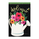 Watering Can Welcome Burlap House Flag