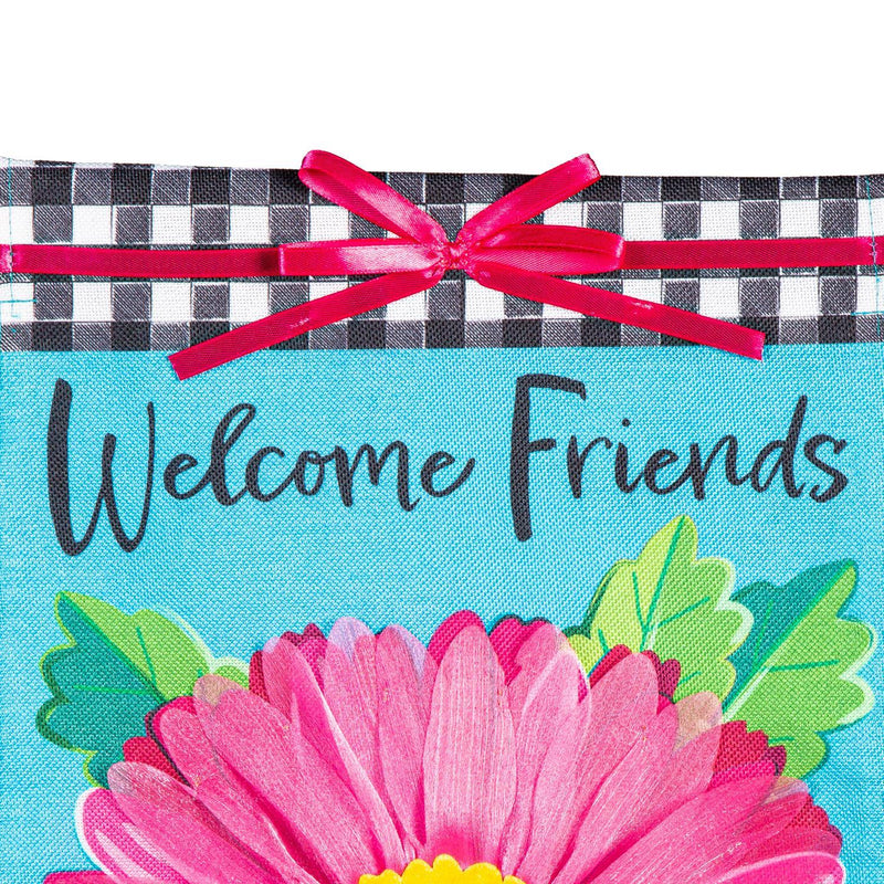 Welcome Friends Daisy Burlap House Flag