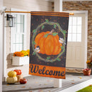 Chickadee and Pumpkin Burlap House Flag