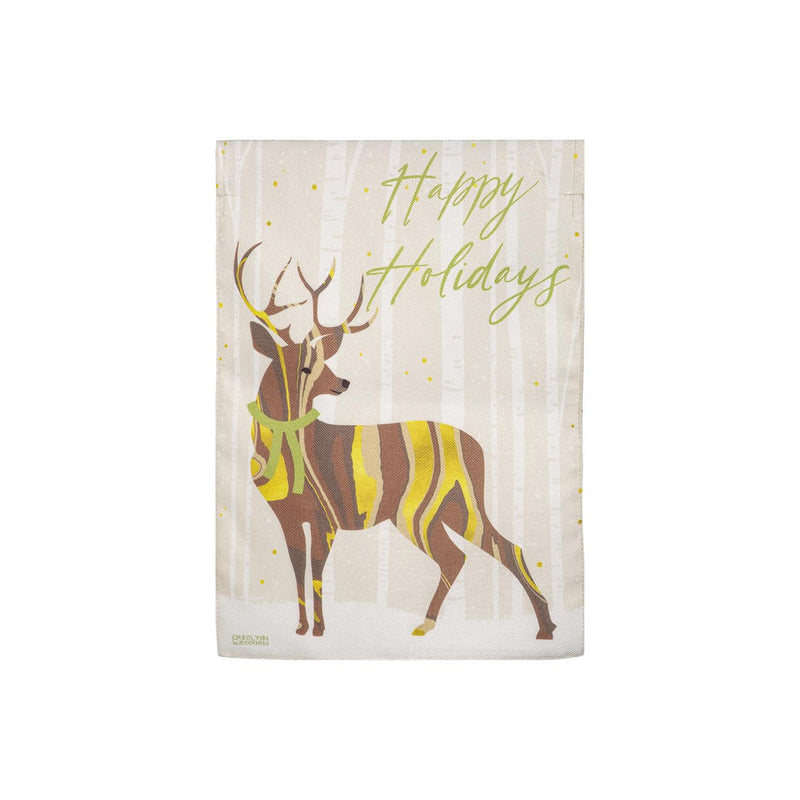 Happy Holidays Deer Burlap House Flag