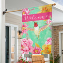 Welcome Hummingbird Burlap House Flag