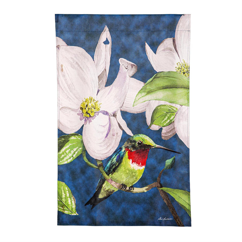Hummingbird Dogwood Burlap House Flag