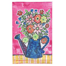 Summer Flowers Watering Can Burlap House Flag