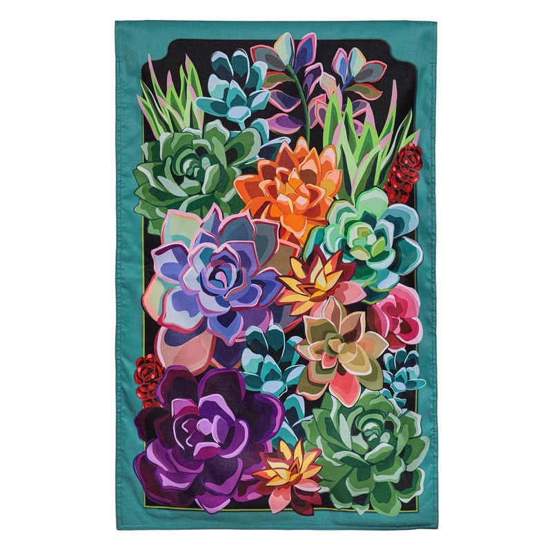 Summer Succulents Burlap House Flag