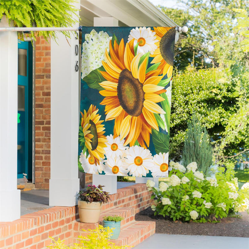 Sunflower Bloom Burlap House Flag