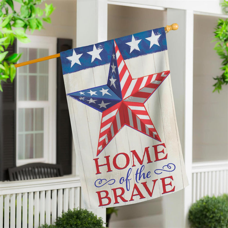 Home Of The Brave Star Burlap House Flag