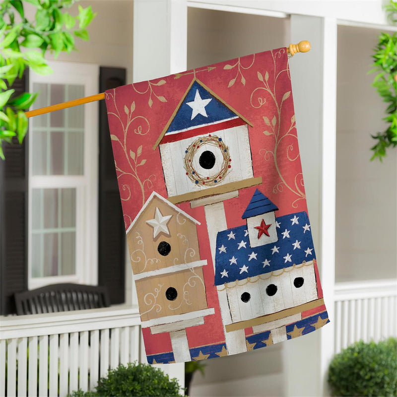 Primitive Birdhouses Burlap House Flag