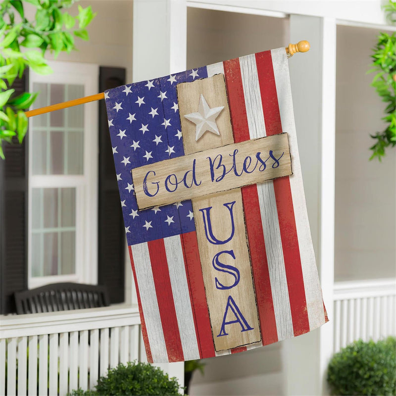 Patriotic Cross Burlap House Flag