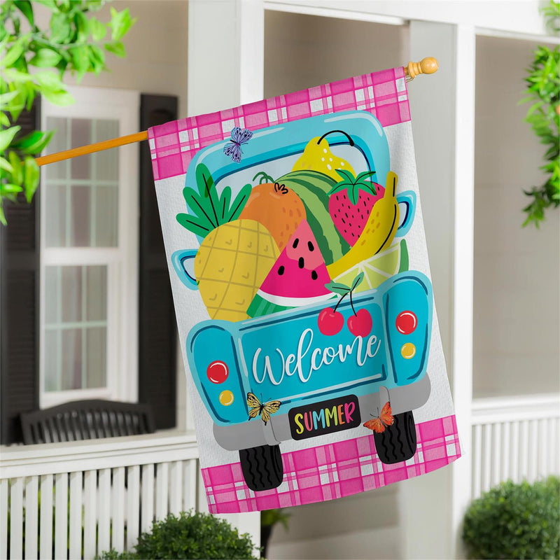 Fruity Truck Burlap House Flag