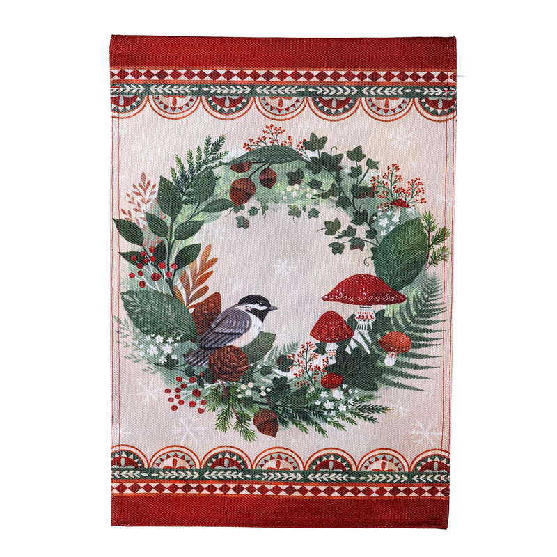 Woodland Wreath Burlap House Flag