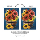 Barrel Of Blooms & Pumpkins Burlap House Flag