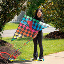 Ever Fliers Rainbow Checkers Delta Kite with Tail and Reel