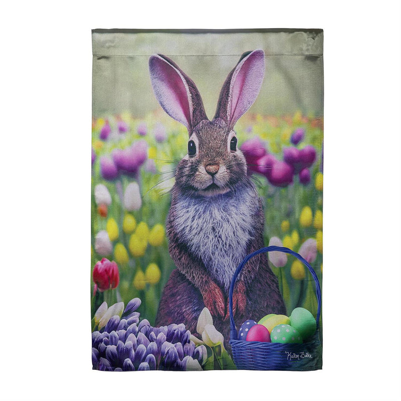 Bunny in Tulip Field Lustre House Flag