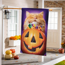 Cat Pumpkin Teeth Suede House Flag
