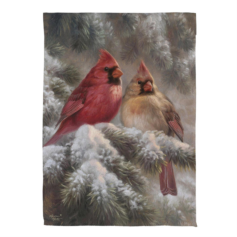 Frosted Cardinals Suede House Flag