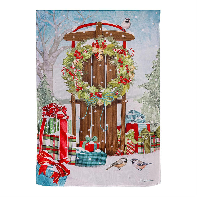 Christmas Sled Suede House Flag