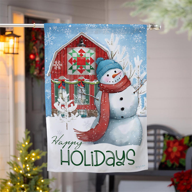 Festive Farm Snowman Suede House Flag