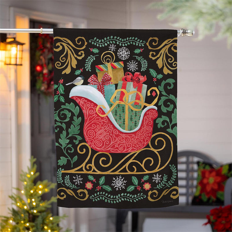 Nutcracker & Sleigh Suede House Flag