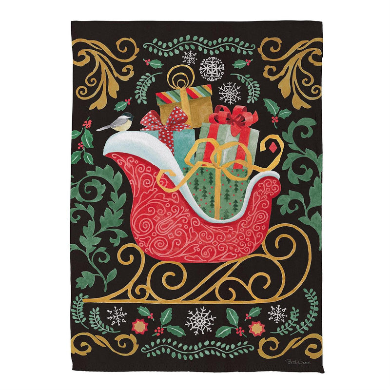 Nutcracker & Sleigh Suede House Flag