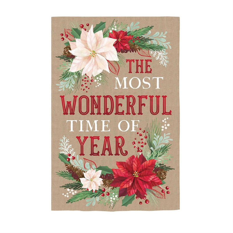 The Most Wonderful Time of the Year Burlap Garden Flag