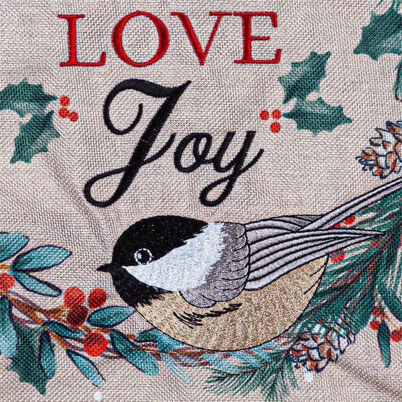 Chickadee Wreath Burlap Garden Flag
