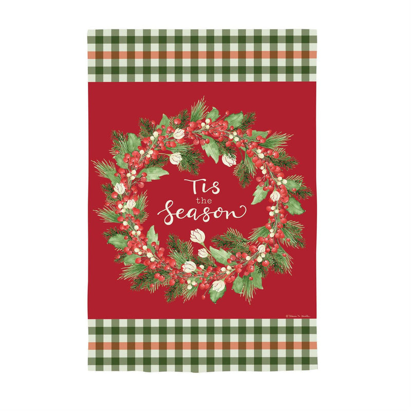 Tis the Season Wreath Burlap Garden Flag