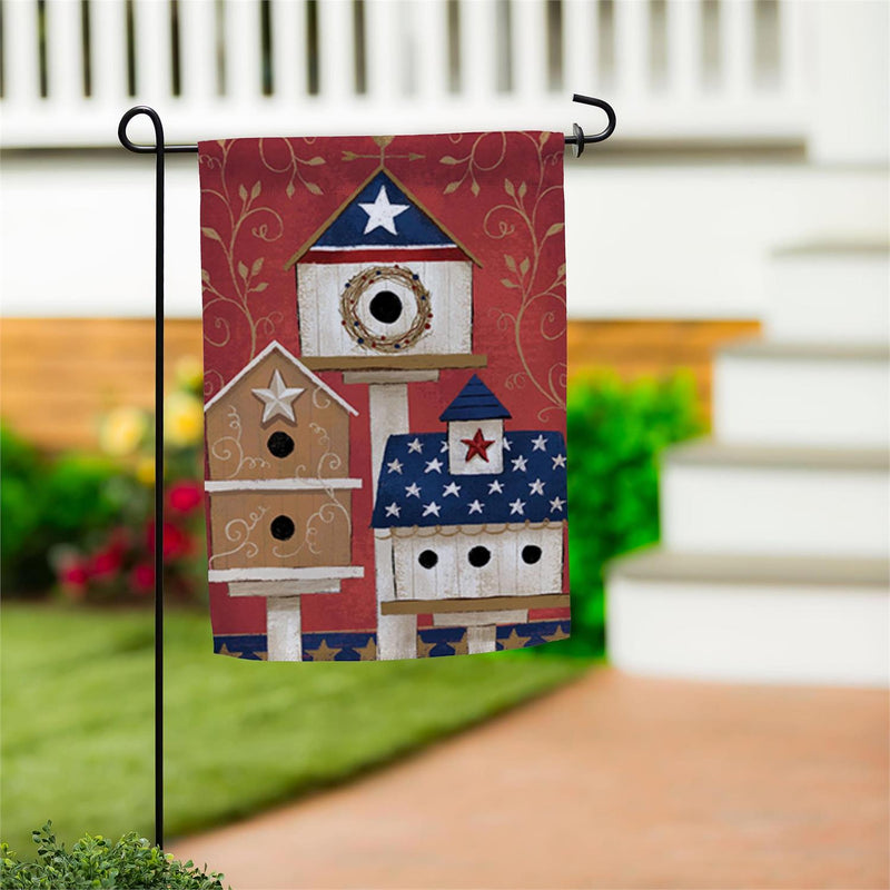 Primitive Birdhouses Burlap Garden Flag