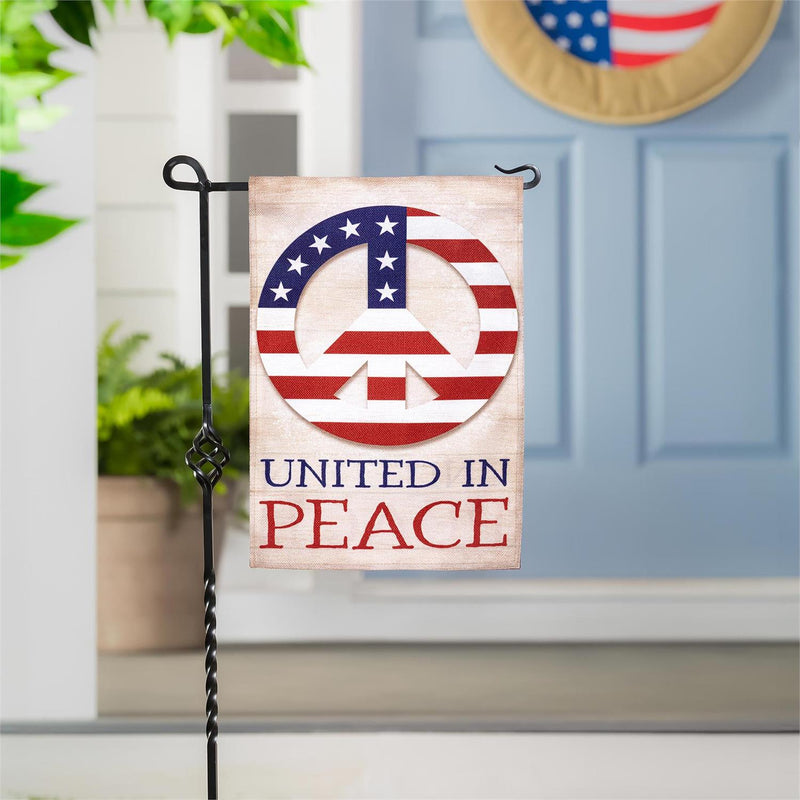 United In Peace Burlap Garden Flag