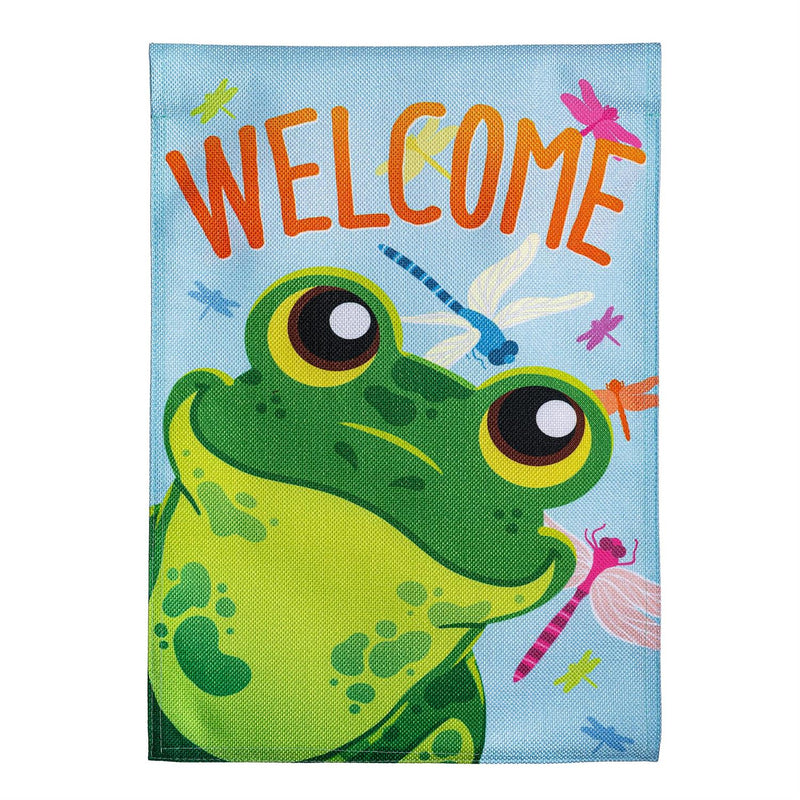 Friendly Frog Burlap Garden Flag