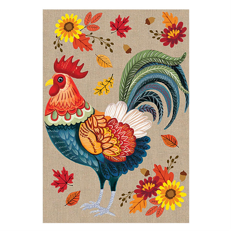 Harvest Rooster Burlap Garden Flag