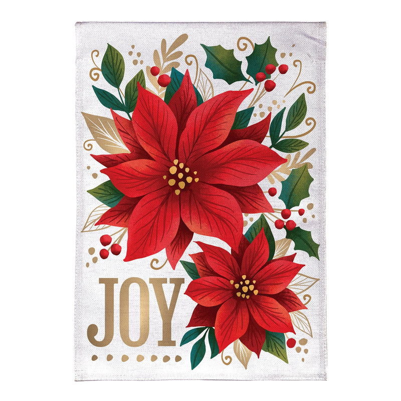 Joy Poinsettia Burlap Garden Flag