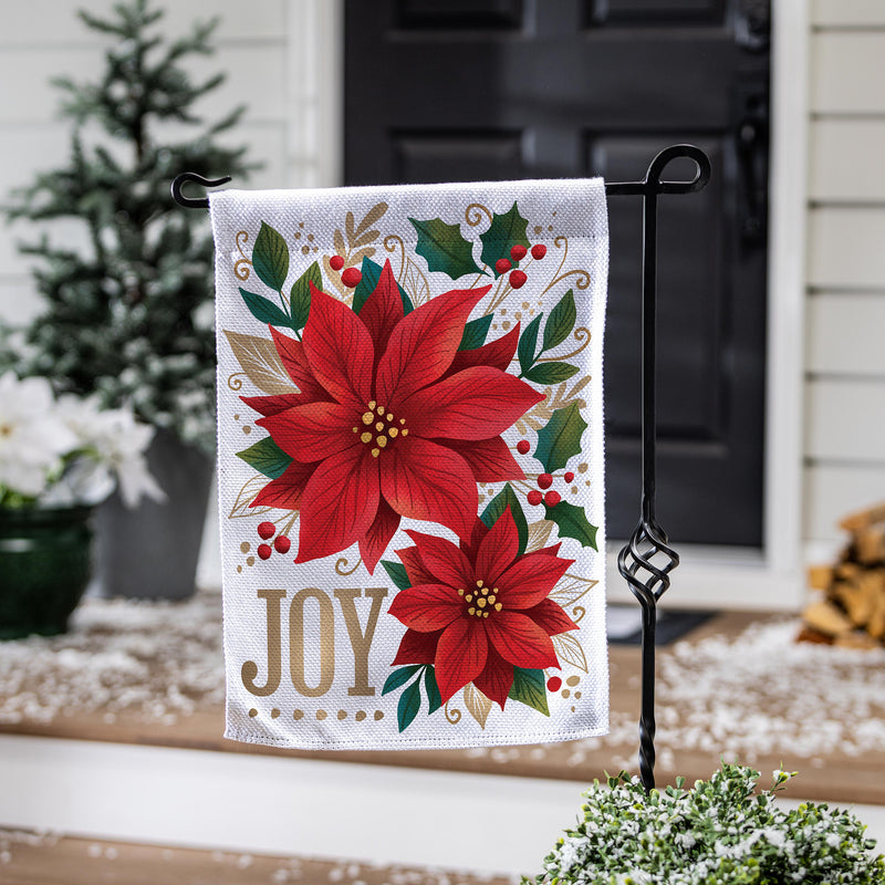 Joy Poinsettia Burlap Garden Flag