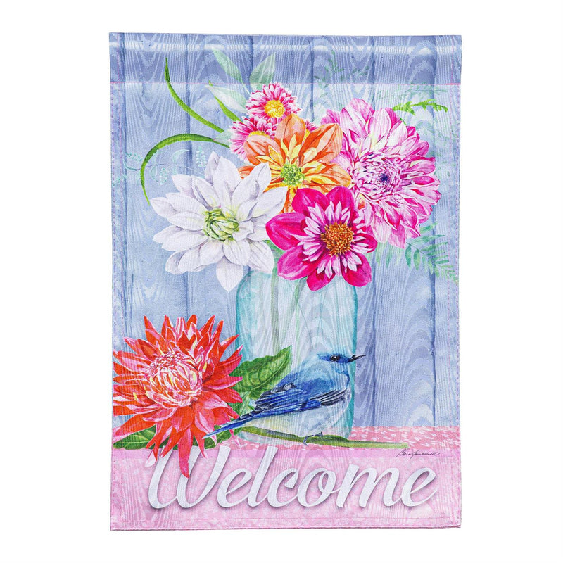 Dahlias and Bluebird Moire Garden Flag