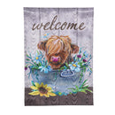 Relaxing Highland Cow Moire Garden Flag