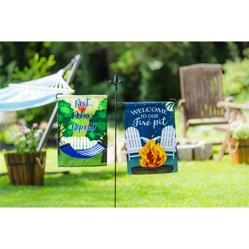 Welcome to Our Fire Pit Garden Suede Flag