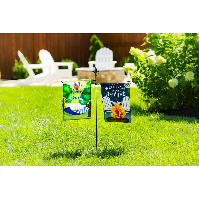 Welcome to Our Fire Pit Garden Suede Flag