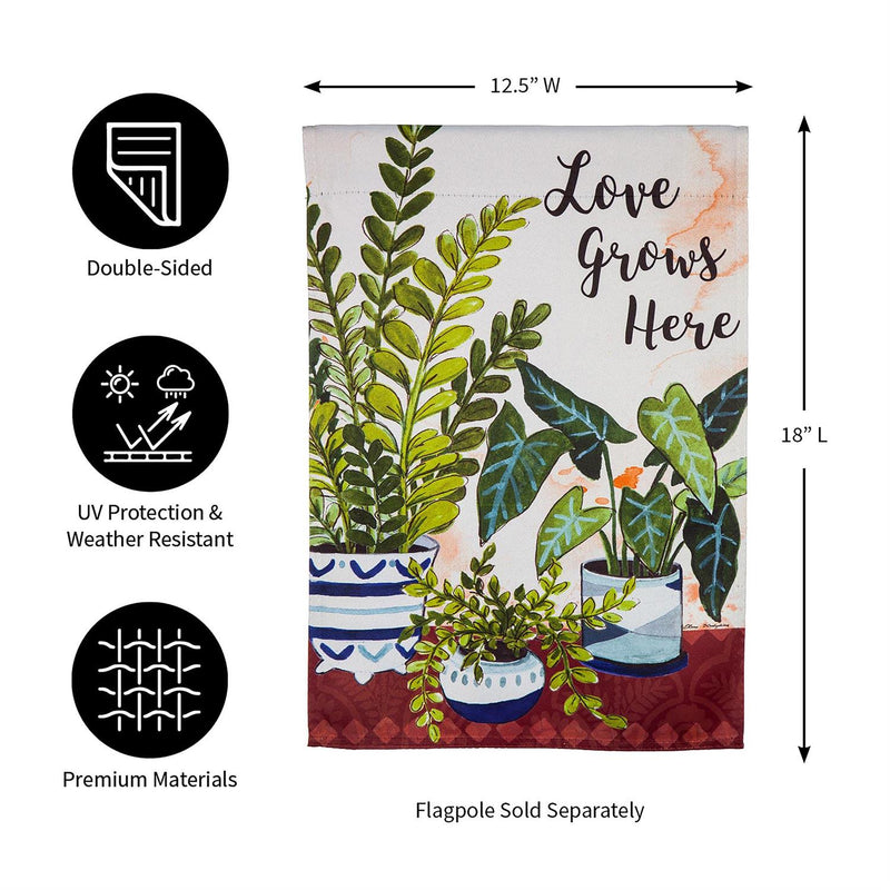 Love Grows Here Houseplants Garden Suede Flag