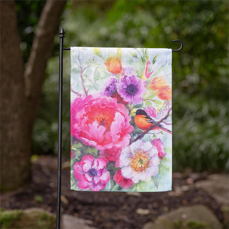 Bird Blossom Suede Garden Flag