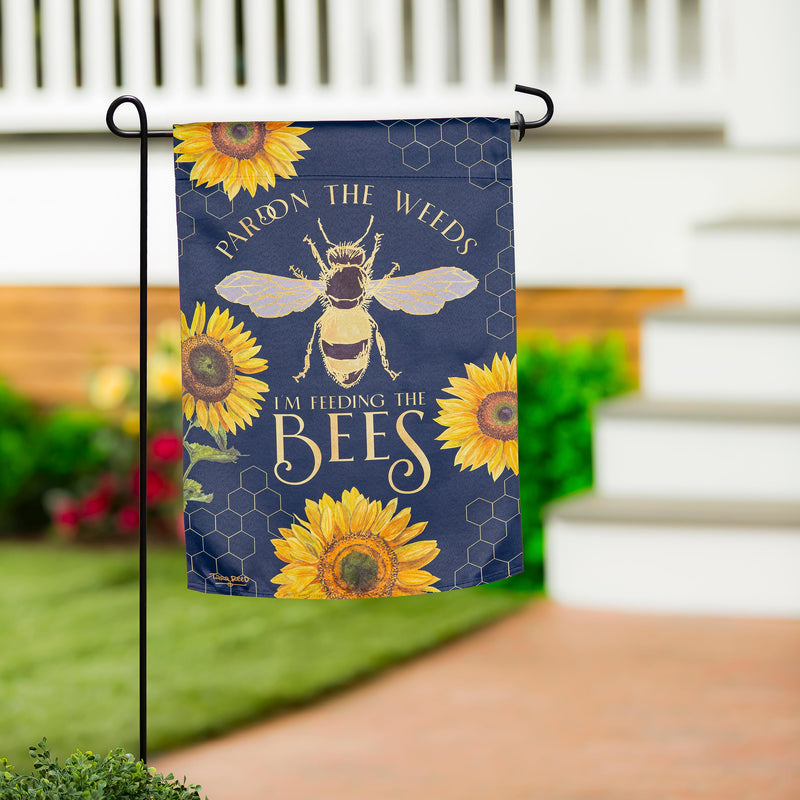 Pardon the Weeds I'm Feeding The Bee's Suede Garden Flag