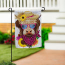 Summer Highland Cow Suede Garden Flag