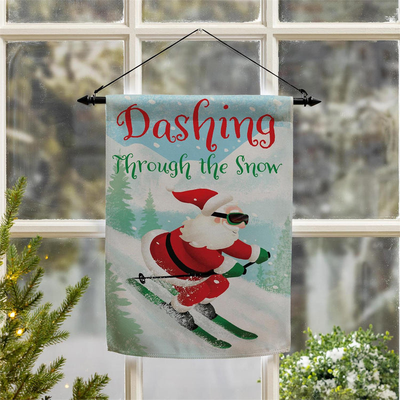 Christmas Skiing Suede Garden Flag Double Sided